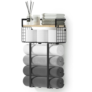 CF <span class=keywords><strong>madera</strong></span> Acero inoxidable cocina <span class=keywords><strong>baño</strong></span> accesorios almacenamiento papel toallero estante toallero barras montado en la pared <span class=keywords><strong>para</strong></span> el <span class=keywords><strong>baño</strong></span> - Product Image 1