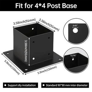 Base de poteau en <span class=keywords><strong>bois</strong></span> 4x4 métal acier au carbone <span class=keywords><strong>plaque</strong></span> galvanisée support de poteau de clôture Base d'ancrage pour béton - Product Image 2
