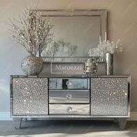 Meuble TV moderne de luxe avec miroir et design en cristal de diamant écrasé pour salon, meubles de maison