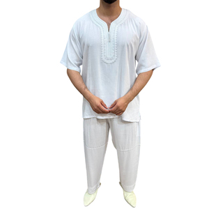 Traditional Moroccan Short Sleeve Jabador For <b>Men</b> Handmade Islamic <b>Thobe</b> Casual Summer Lounge Attire - Product Image 1