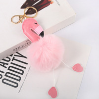 Porte-clés poupée en peluche flamant rose rouge et rose avec pendentif pompon en fourrure
