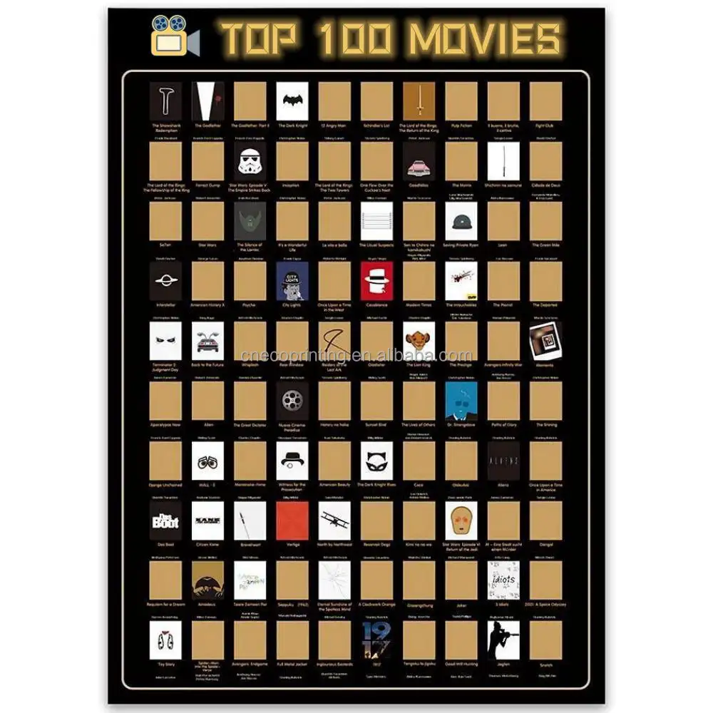 Precio competitivo Impresión personalizada Top 100 Películas Scratch Off Poster