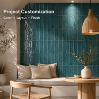 Carrelage mural en céramique ondulé de style nordique, vert, effet perle, fait main, 65x200mm, aspect Zellige, pour la décoration intérieure moderne