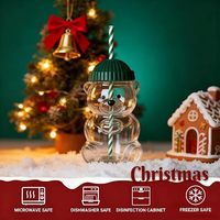 Nouvelle tasse à café en verre de 20 oz avec motif d'ours, couvercle avec paille de couleur unie, tasses de Noël, gobelets en gros, vente en vrac