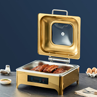 Chauffe-Plats Commercial Doré 6L avec Thermostat, Plat de Présentation Carré en Acier Inoxydable, Chauffe-Plats Électrique pour Buffet, Équipement Hôtelier