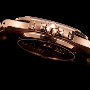 Montre automatique de luxe en or rose avec boîtier octogonal serti de pierres précieuses, cadran gaufré horizontal et lunette de type hublot - Product Image 6