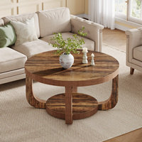 Mesa redonda moderna para sala de estar con almacenamiento, pequeña mesa de centro de madera con estante abierto de 2 niveles para sala de estar, dormitorio y oficina