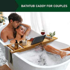 Étagère pliable en bois de bambou de luxe personnalisée plateau de baignoire spa organisateur de caddie avec <span class=keywords><strong>porte</strong></span>-<span class=keywords><strong>savon</strong></span> antidérapant et accessoires de <span class=keywords><strong>porte</strong></span>-livre - Product Image 2