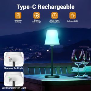 Lámpara de Mesa Inalámbrica con Luz Nocturna Recargable de 4000 mAh, Resistente al Agua IP54, 3 Modos de Color RGB, Atenuación Continua - Product Image 3