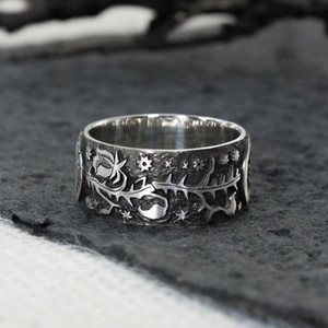 Bagues en argent F558, plaqué argent antique, motif sur le devant, bijoux de mode unisexe, cadeau pour hommes et femmes - Product Image 3
