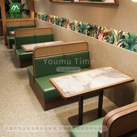 Meubles de restaurant commerciaux modernes, chaises de salle à manger en bois massif et rotin tressé, tables de salle à manger en marbre, canapé en bois pour café et hôtel