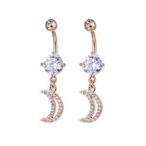 Fashion Gold Plated <b>Brass</b> Zircon Belly Button Ring with Hollow Long Crystal Moon Design for Wedding - Product Image 5