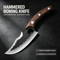 Coltello da Disosso Martellato con Manico in Noce Nero, Coltello Curvo per Tagliare la Carne per Campeggio e Cucina