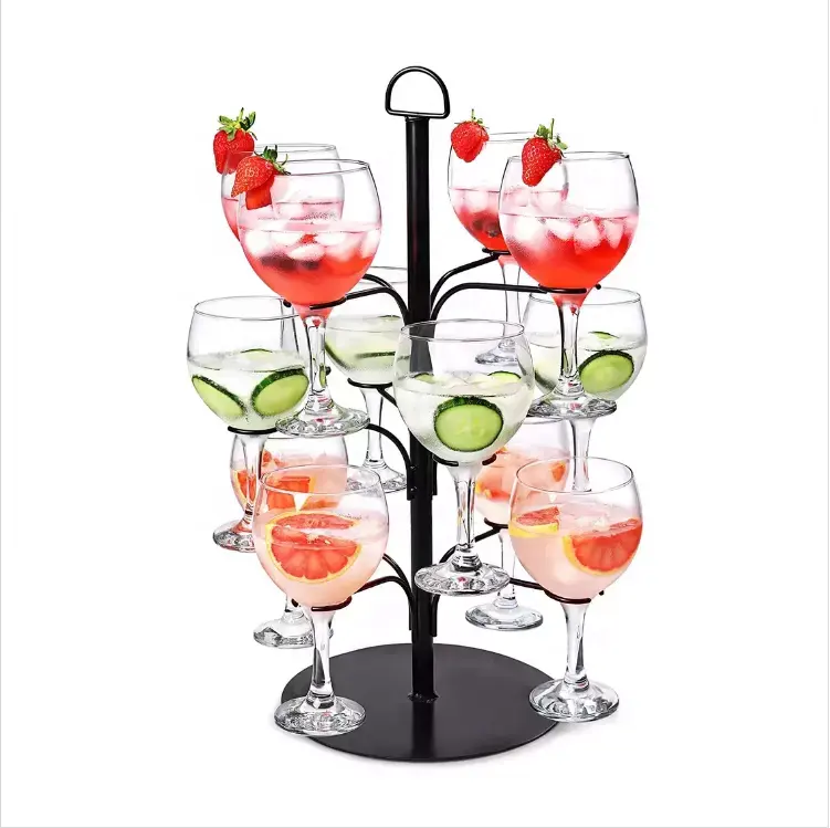 Black Color 12 Cocktail Glass Holder Metal Wine Glass Cup Tree Stand