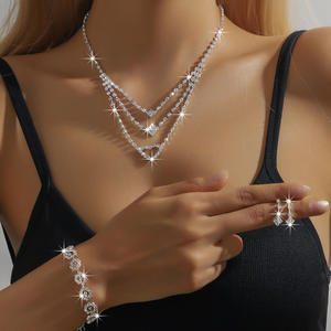 Ensemble Collier et Boucles d'Oreilles de Mariée en Cuivre Sertis de Diamants, Plaqué Or/Argent, Bijoux de Mariage Élégants pour Robes de Soirée - Vente en Gros - Product Image 1