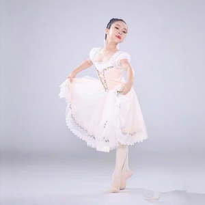 Costume de <span class=keywords><strong>danse</strong></span> lyrique pour filles, manches bouffantes roses, jupe longue en polyester, tenue de performance et de compétition pour enfants - Product Image 2