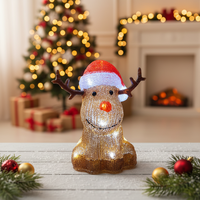 Renna Natalizia 3D a LED ad Energia Solare con Cappello da Babbo Natale, Decorazione da Giardino in Acrilico IP44 Impermeabile per Esterni