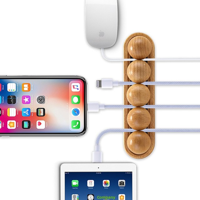 Runwood Customized Magnetic Wood Cable Organizer Wooden Desk Station Multiple Cord Holder Wood Craft Home Decormations