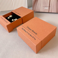 Boîte à bijoux en papier avec tiroir pour boucles d'oreilles, personnalisable, faible MOQ, en velours blanc, gris, orange, avec doublure en éponge, pour présentation de boucles d'oreilles