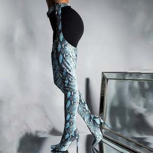 รองเท้าบูทผู้หญิงทรงสูงถึงต้นขา ลายพิมพ์งูหลาม ดีไซน์แฟชั่น ซิปด้านข้าง ส้นเข็ม ปลายแหลม สำหรับเต้นรำ ไซส์ใหญ่พิเศษ 43 - Product Image 5