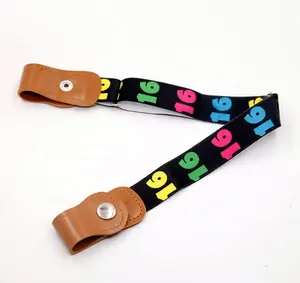 2.5cm 1 inch Adjustable Designer Lazy Canvas Stretch Elastic Cute Printed No Buckle Free Belt for Kids Jeans