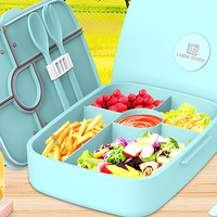 Meilleure vente Boîte à lunch bento en fibre de paille de blé biodégradable réutilisable et étanche à 5 compartiments avec cuillère et fourchette