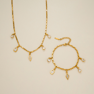 OFERTA LOCURA DE SEPTIEMBRE: Conjunto de Collar y Pulsera Boho con <span class=keywords><strong>Disco</strong></span> de Lágrima y Circones, en Caja Elegante, de Acero Inoxidable PVD Dazan INS, Joyería para Dama, Regalo - Product Image 2