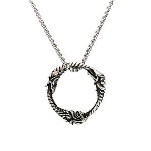 Yunnique – collier avec pendentif tête de loup et dragon en acier inoxydable pour hommes, bijoux en forme d'anneau rond du zodiaque animal, cadeau - Product Image 5