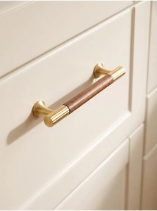 Poignées de porte d'armoire en laiton massif et bois de noyer style mi-siècle, poignées de tiroir en bois antique – Offre Spéciale - Product Image 4