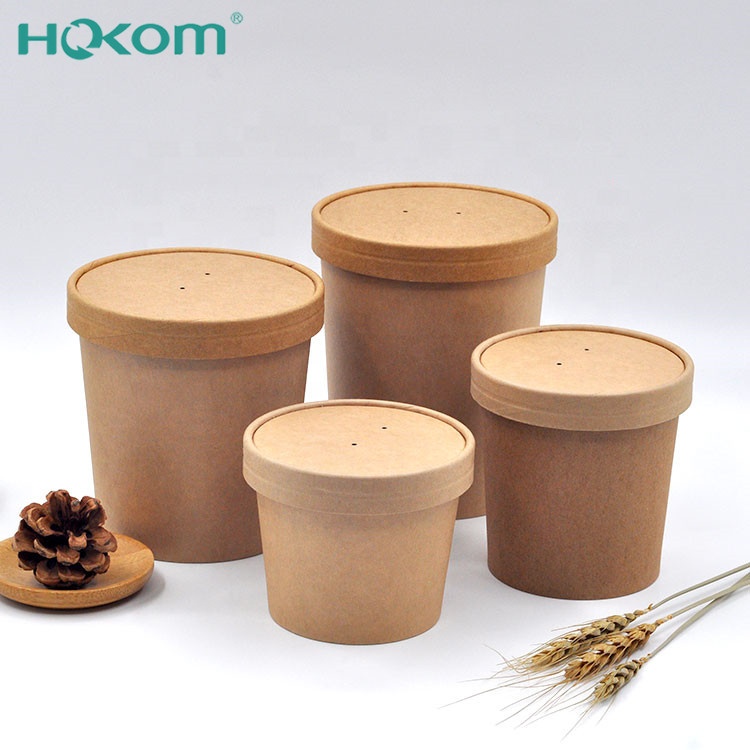 Hongkang Factory Hot Drinking 16/26/32oz Single Wall Kraft Paper Container Soup