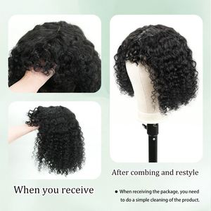 Peluca rizada de cabello humano 100% natural, con flequillo, densidad 210%, encaje frontal 4x1, cierre 4*1, de fábrica directa - Product Image 5