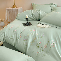 Ensemble de literie 100% coton vert glace, broderie de luxe, satin haute densité, ensemble moderne 4 pièces