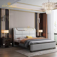 Ensemble de lit de luxe personnalisé en cuir PU microfibre souple avec rangement, taille Queen/King, en bois brun, pour appartement et villa