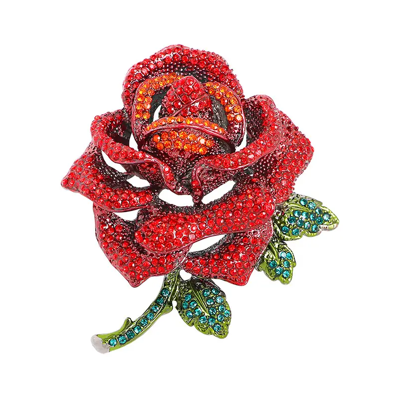 Retro country style rose brooch rhinestone flower pin suit red rhinestone brooch