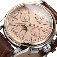 Montre Forsining pour homme, mode rétro, montre-bracelet multifonctionnelle à mouvement automatique analogique en cuir véritable pour homme, phase de lune