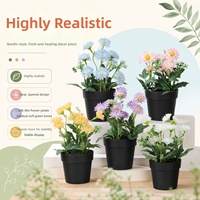 Chrysanthèmes sauvages artificiels en pot en soie, en stock, pour la décoration intérieure transfrontalière, fausses fleurs de bureau, bonsaï d'intérieur