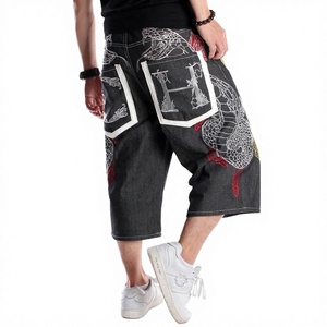 Pantalones Cortos de Mezclilla para Hombre, Estilo Recto, Desgastados, con Estampado, Cintura Elástica, Ajuste Cómodo, Denim con Spandex/Algodón, Marca Personalizada - Product Image 2