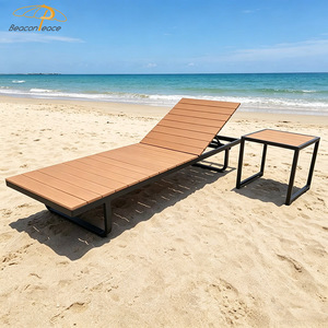 เก้าอี้อาบแดดกลางแจ้งแบบมินิมอล โครงพลาสติกไม้ผสมอะลูมิเนียม พับได้ พร้อมโต๊ะ - Product Image 3