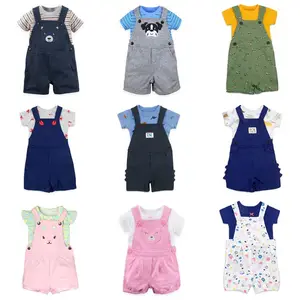 Ensemble de vêtements pour bébé, fille et garçon, tenue d'été en tissu de coton, t-shirt manches courtes avec bretelles, pantalon court, à la mode,