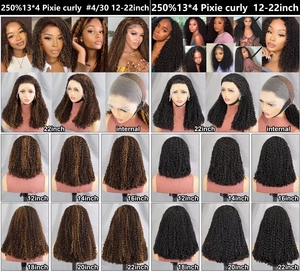 Letsfly วิกผมคุณภาพสูงแบบ Pixie Curly ไม่ต้องใช้กาว ความหนาแน่น 250% ราคาส่ง 70$ วิกผมแท้ 100%  วิกผมแบบ 13x4 Lace Frontal ขนาด 12-22 นิ้ว - Product Image 2