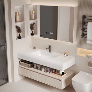 Laci kamar mandi, desain <span class=keywords><strong>Modern</strong></span> Rock Plate kabinet kamar mandi makeup tahan air meja dengan penyimpanan kapasitas besar LED cermin laci - Product Image 4