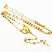 Kalung Rosario Perawan Maria Berlapis Emas Perak 4MM Anti Karat dari Baja Tahan Karat, Rosario Emas Kristus Lady De Guadalupe