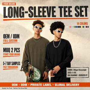 T-shirt pour <span class=keywords><strong>homme</strong></span> en coton pur, col rond, coupe ample, manches longues, couleur unie, style américain, poids lourd 305g, vêtements pour <span class=keywords><strong>homme</strong></span>, style streetwear - Product Image 1