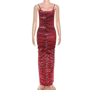 Abito lungo da donna senza schienale con stampa tigre, senza maniche, sexy, aderente, elasticizzato, per club, spiaggia e vacanze - Product Image 6