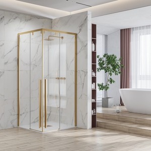 Kamalu KSA1000G Cabina Doccia Moderna 90x110 Oro Satinato Doppia Porta Scorrevole Vetro 8mm Piatto Rettangolare Telaio Quadrato Materiale ABS - Product Image 1
