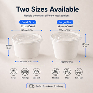 Eco-Friendly Biodegradable Food Grade Coated Single Wall Paper <b>Bucket</b> Custom Logo Takeaway Use Soup Oily Foods 26oz 800ml <b>Lid</b> - Product Image 2