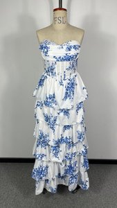 Robe de soirée longue pour femme, imprimée florale, sexy, sans bretelles, fendue, multi-couches, à volants, antistatique, naturelle, pour soirée et mode - Product Image 6
