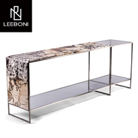 Table console européenne de luxe élégante et moderne à double couche avec plateau en métal et marbre