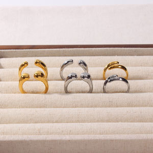 Alla moda 18K oro placcato in acciaio inossidabile regolabile in acciaio inossidabile grosso e ricurvo liscio a forma geometrica Multi pila anelli gioielli da donna - Product Image 5