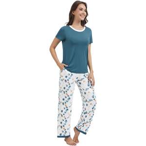 Ensemble de pyjama à manches courtes pour femmes personnalisé en viscose de bambou avec poches S XXL - Product Image 1
